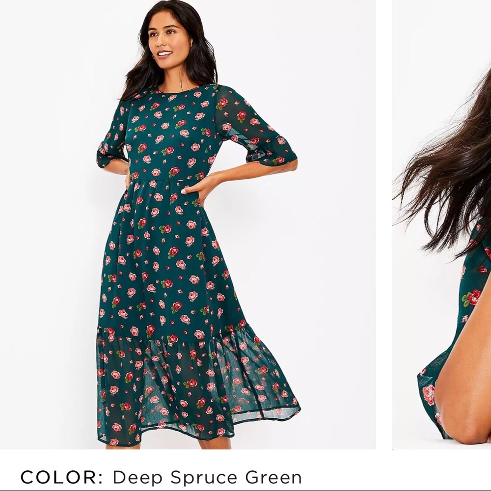 NWT LOFT Floral Ruffle Midi Dress